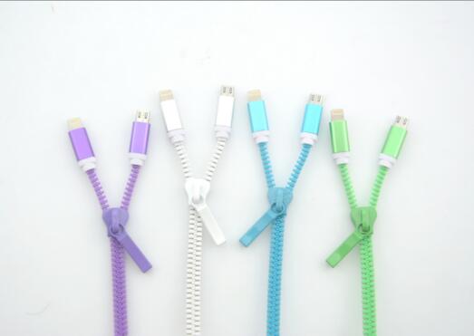 Promotional zipper shape 2 in 1 usb charger cable for mobile phone