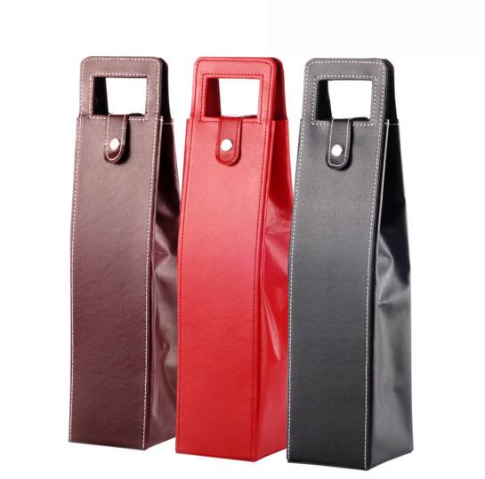Promotional with handle red color pu wine box for single bottle