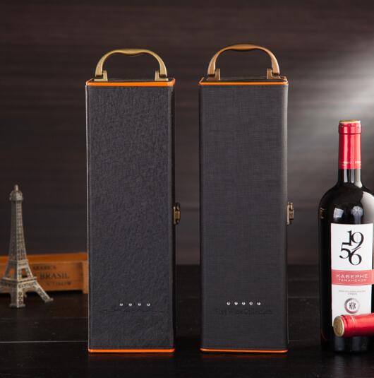 Promotional high quality black color pu wine box for 1 wine bottle