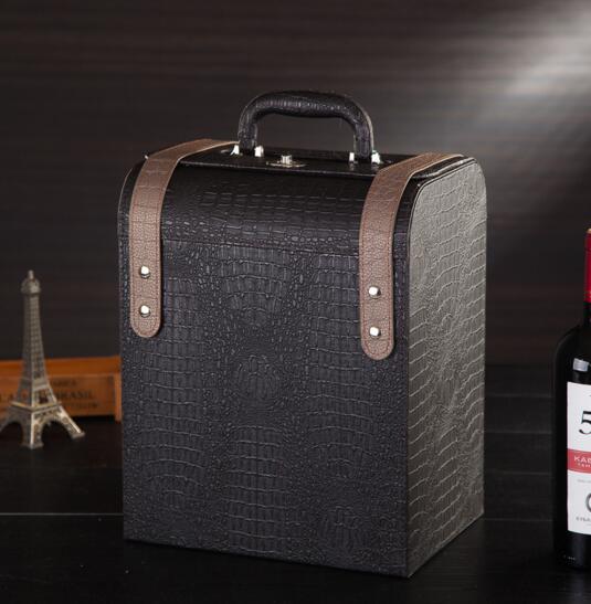Promotional With gold stamp logo black color pu wine box for business gifts