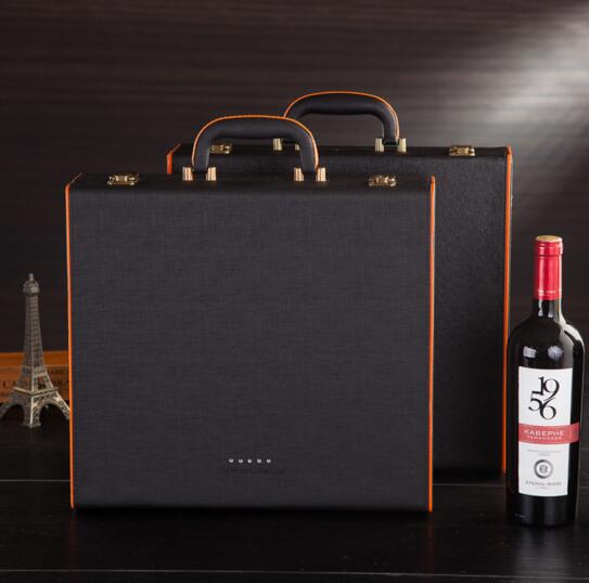 High quality black color and brown color wine bottle box for 2 bottle
