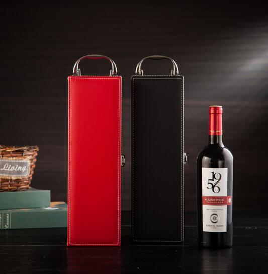 Promotional red and black color pu wine box for single bottle