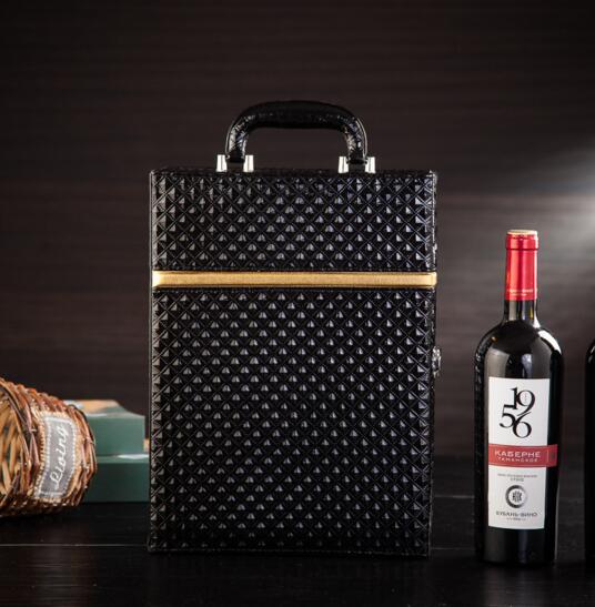 Luxury style black color pu wine box for 2 bottle