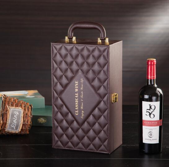 Promotional brown color pu wine box for 2 bottle