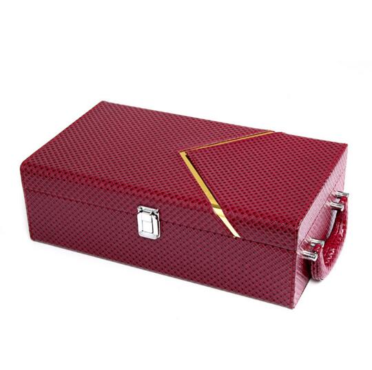 High quality with v gold stripe red color pu wine box