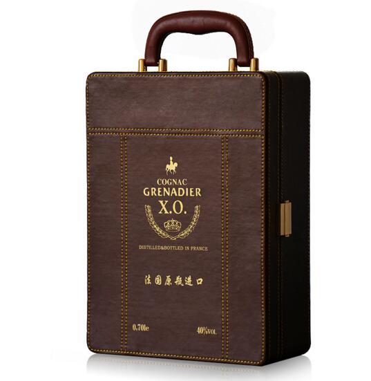 Luxury style with hand brown color pu wine box for 2 bottle