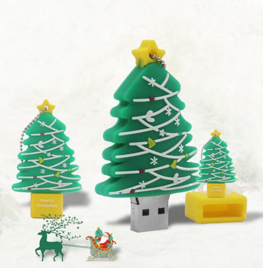 Promotional christmas tree shape pvc silicone usb flash drive