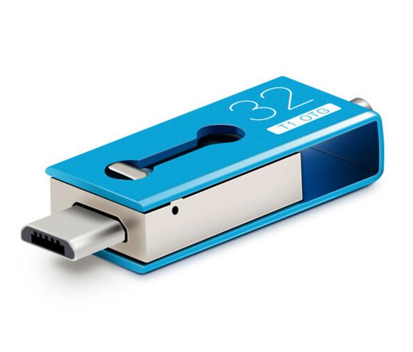 Promotional blue color otg style metal usb flash drive for computer and mobile phone