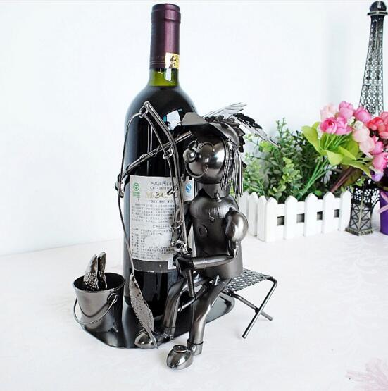 Promotional fisherman fishing shape wire art wine rack holdler, wine bottle holder