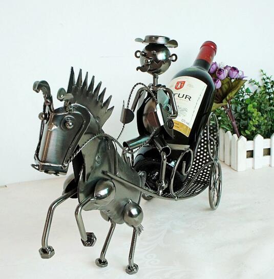 Promotional horse-drwn tram shape twire red wine rack holder, wine bottle holder