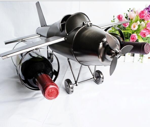 Promotional fighter aircraft shape tin wire art wine rack holder, wine bottle holder