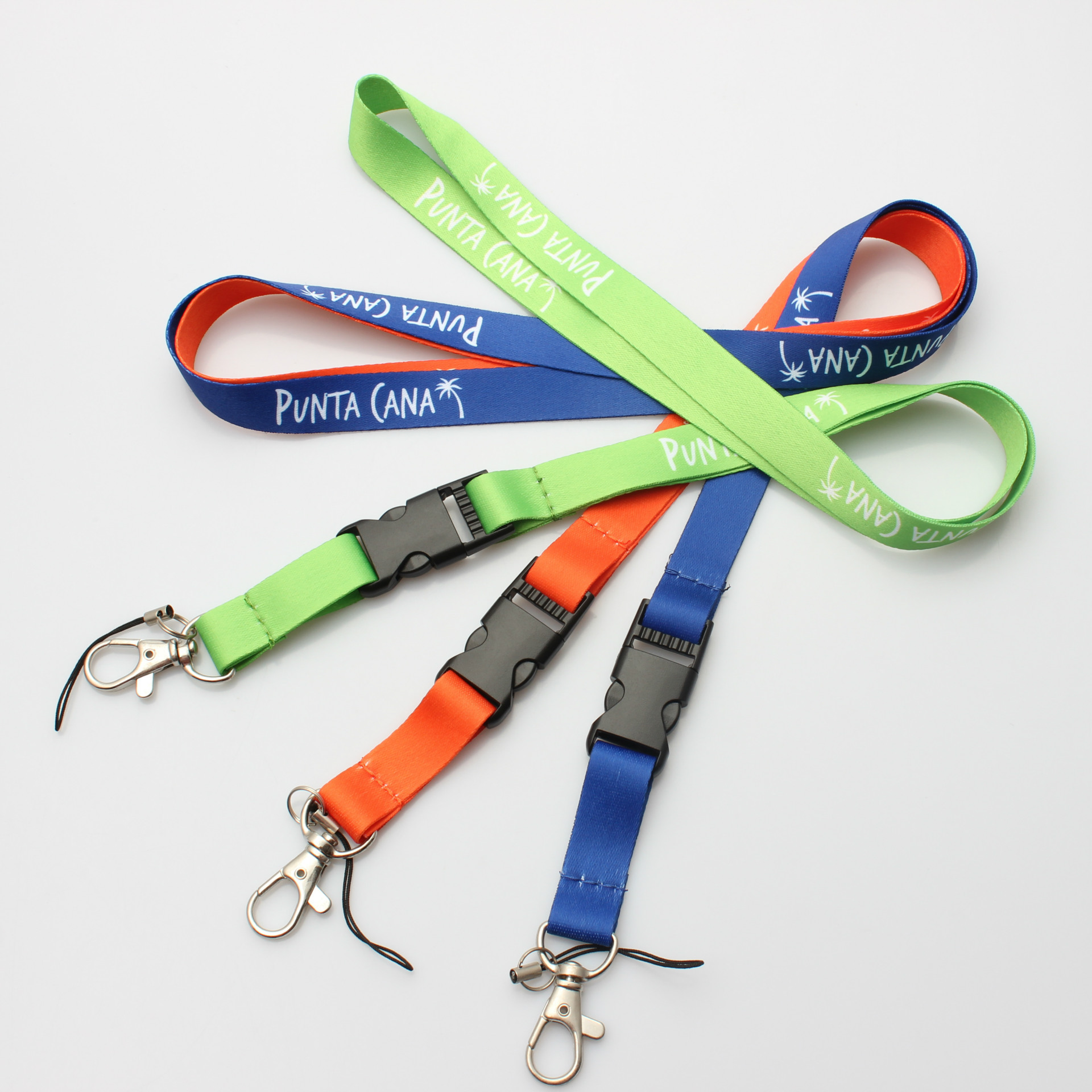 Cutomize logo with safety buckle and carabiner hook and phone rope polyester lanyard