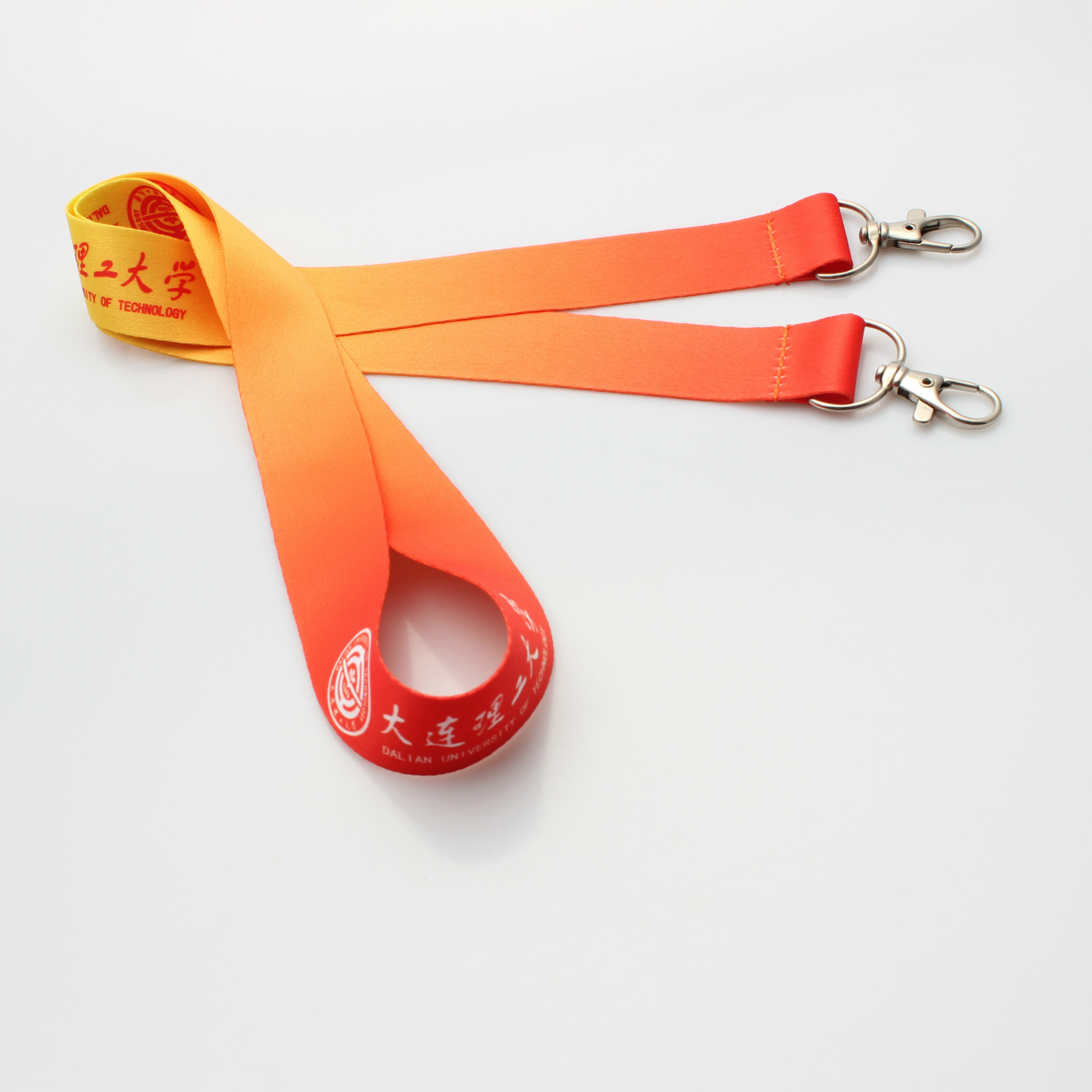 Customized orange color printed polyester lanyard