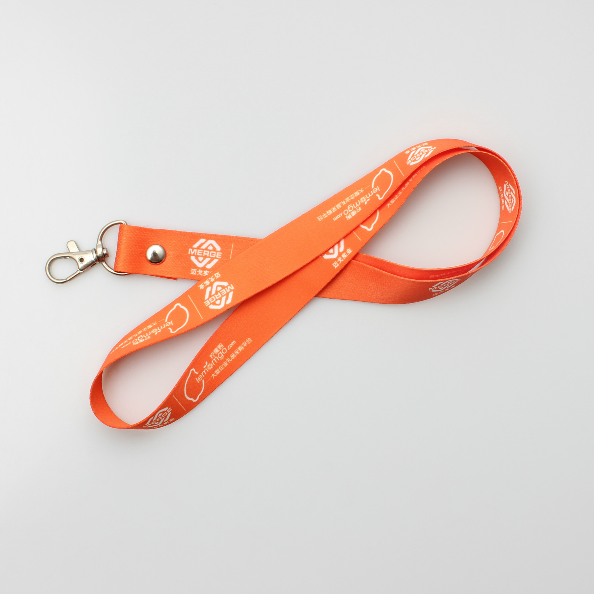Promotional orange color with hook carabiner customized logo lanyard