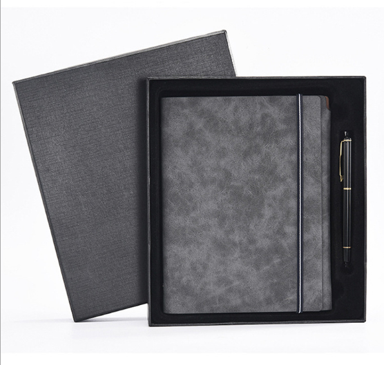 Customized color emboss logo business gift pu notebook with pen set