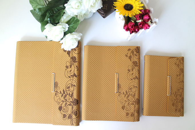 Customize emboss flower logo fashional pu notebook for business gifts