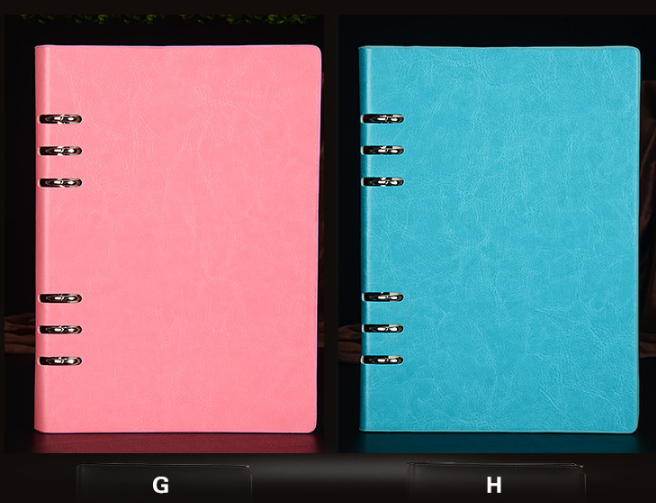 With circle pink and blue color pu notebook
