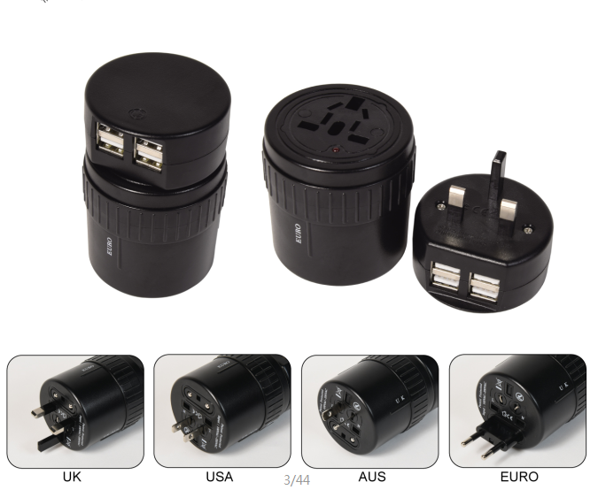 Promotional universal travel adaptor with 2 port usb