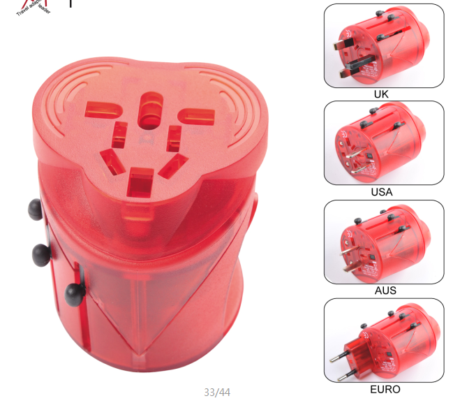 Promotional red color universal travel adaptor