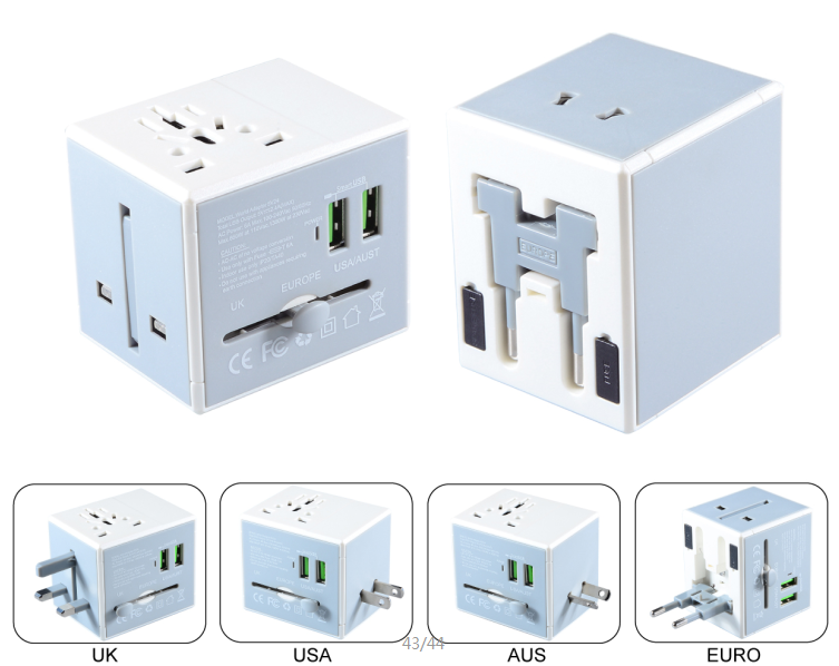 Promotional cusotmize white color travel adaptor