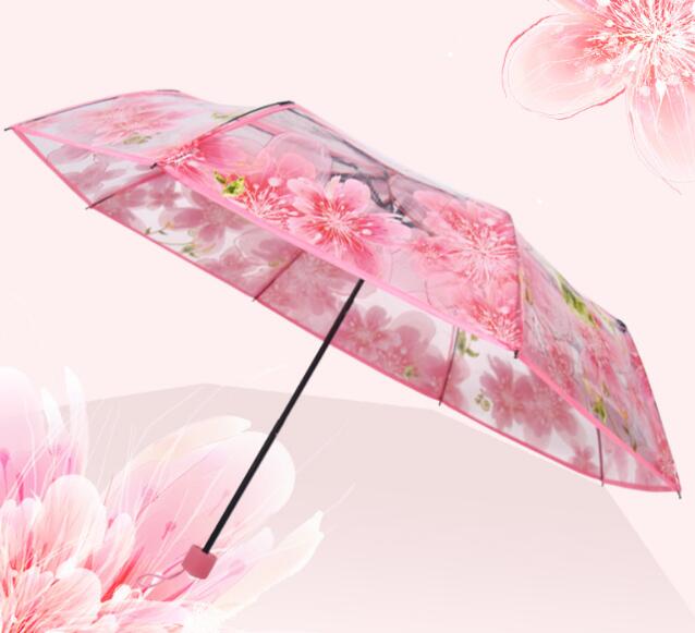 Customize cherry design 3 folding clear umbrella