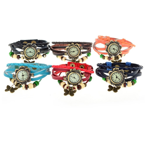 Fashionable Vintage Woman Watch with Genuine Leather