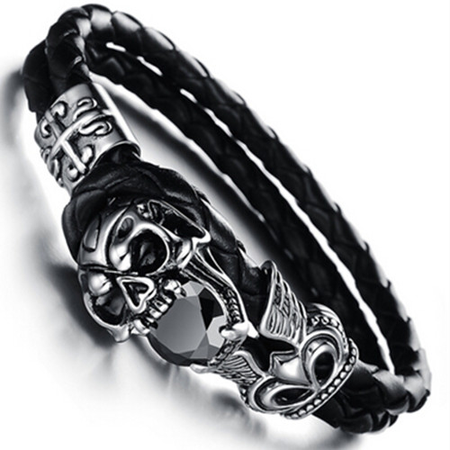 Hot sale human skeleton shape and leather rope bracelet