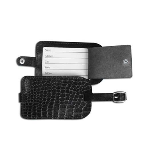 Black color crocodile line leather luggage tag