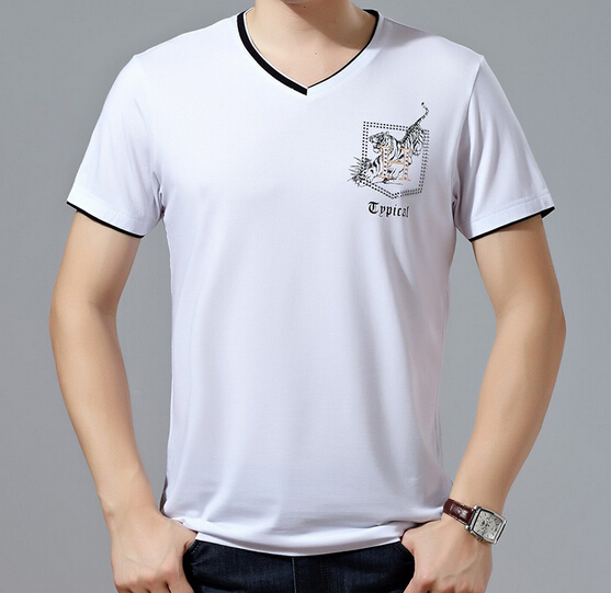 Promotional silk cotton white color fashional v neck shirt