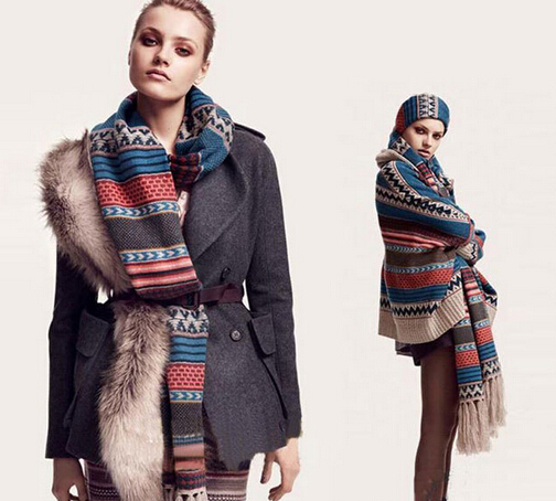 Christmas knitting jacquard woman scarf