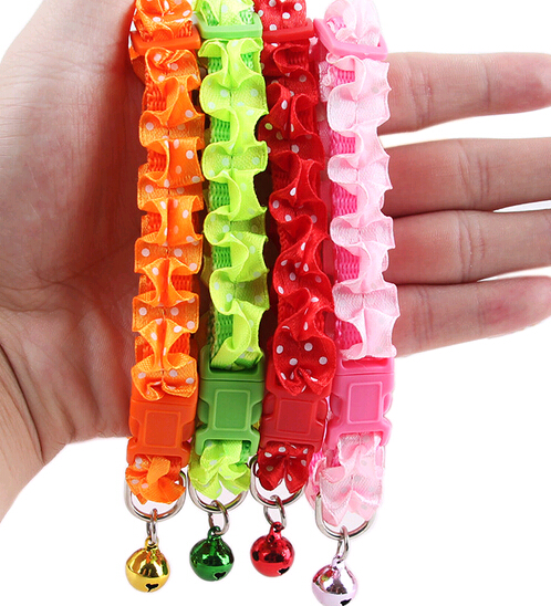 Adjustable lace pet collar with bell, lace dog collar with bell