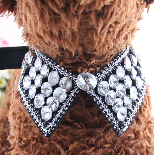 Pu pet bow with diamond, pu black pet bow