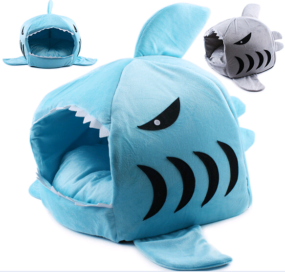 Shark shape foam material blue color pet house for dog or cat