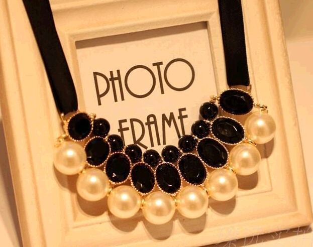 Wholesale fashion with ribbon fake pearl jewelry necklace