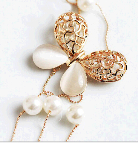 Wholesale hollow out zircon butterfly shape crystal sweater chain, butterfly necklace