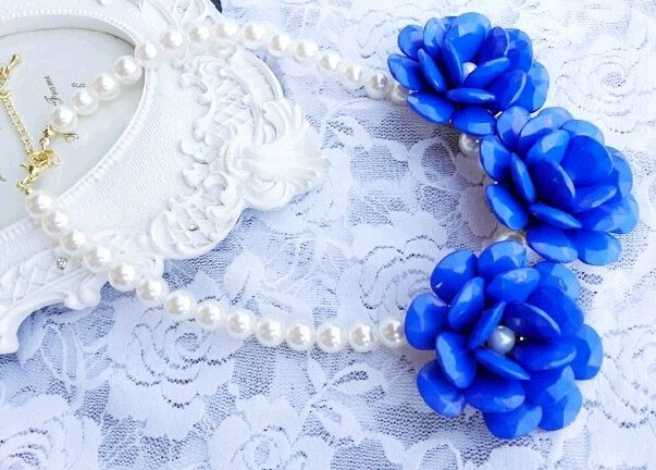 Fashional three camellia flowers collarbone chain pearl necklace