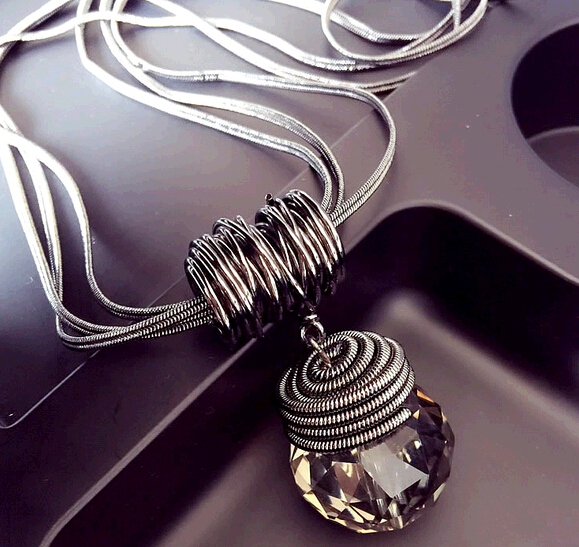 Large droplet sweater long crystal necklace