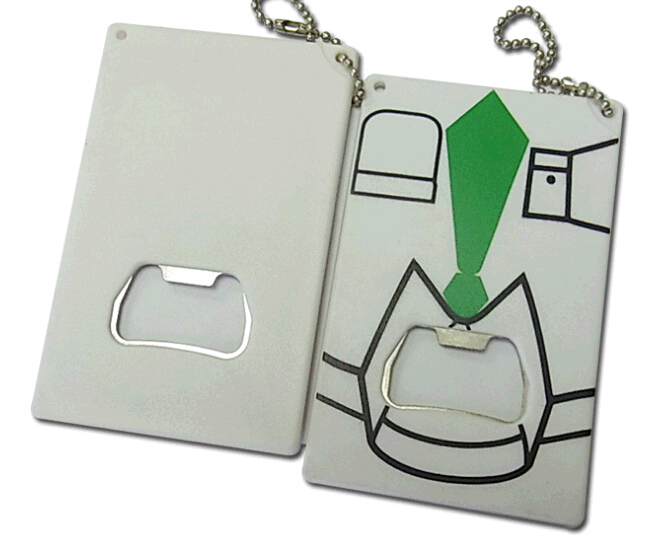 Wholesale cheap card shape ABS material bottle opener keychain