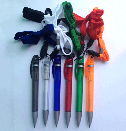 Promotional customized logo transparent ballpoint pen with lanyard, lanyard pen