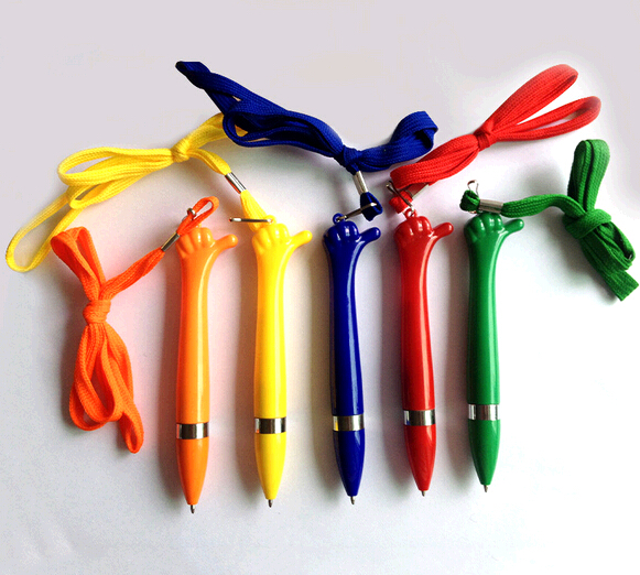 Promotional cheap thumb shape ballpoint pen with lanyard