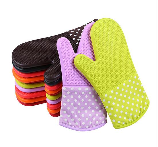 Funny dot printing Oven Silicone Heat Resistant BBQ Gloves,cooking silicone glove