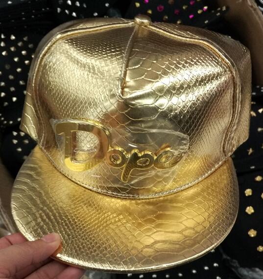 Fashional DOPE logo snakeskin hip hop gold color cap