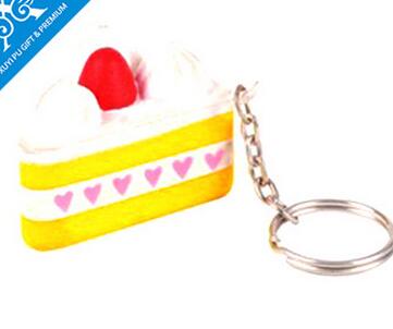 Wholeale cheese cake pu stress ball keychain