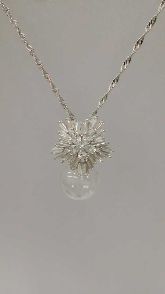 Wholesale transparent color essencial oil bottle snow flower 925 silver necklace