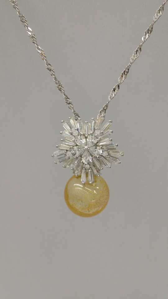 Wholesale light yellow color essencial oil bottle snow flower 925 silver necklace