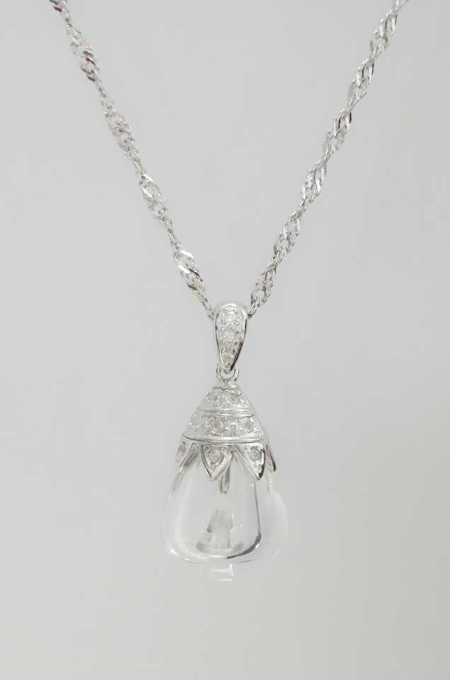 Wholesale transparent color water drop shape essencial oil bottle 925 silver necklace