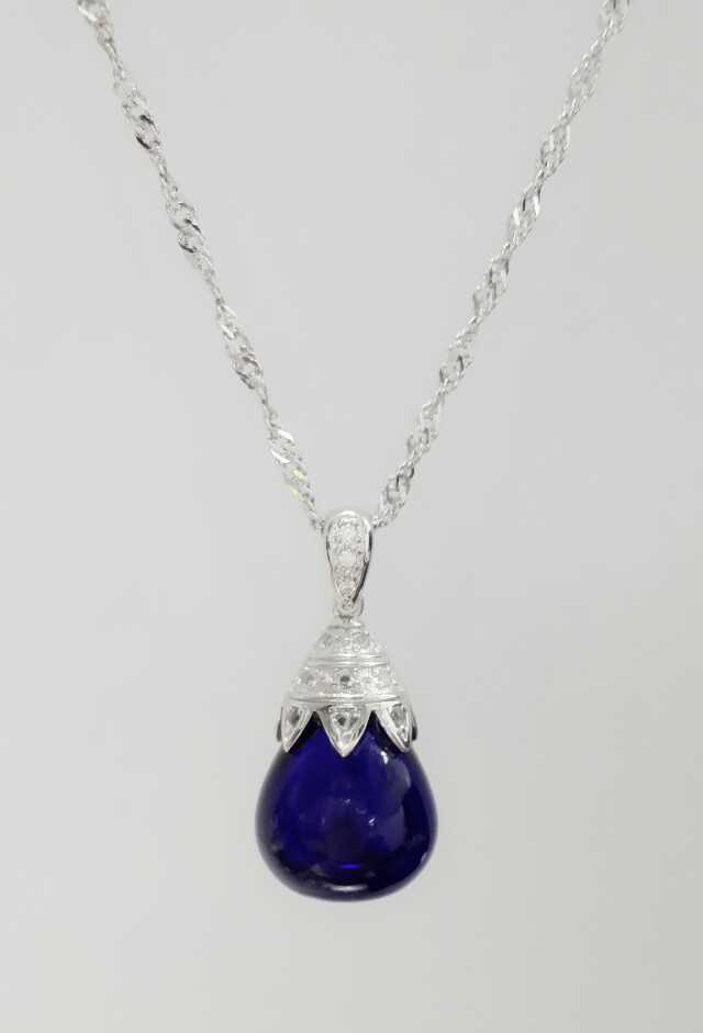 Wholesale blue color water drop shape essencial oil bottle 925 silver necklace