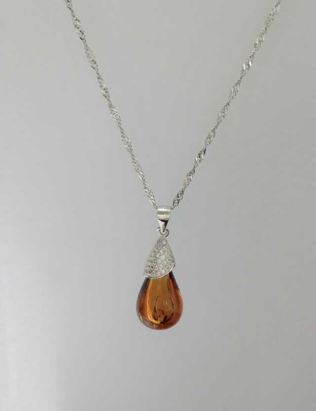 Wholesale dark brown color water drop shape essencial oil bottle 925 silver necklace