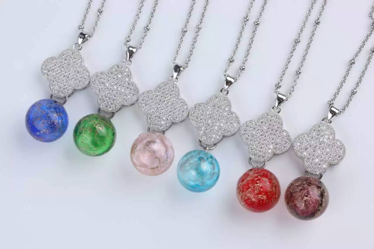 Wholesale flower essencial oil bottle silver necklace