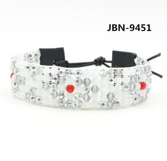 Wholesale white color 4mm crystal leather wrap bracelet